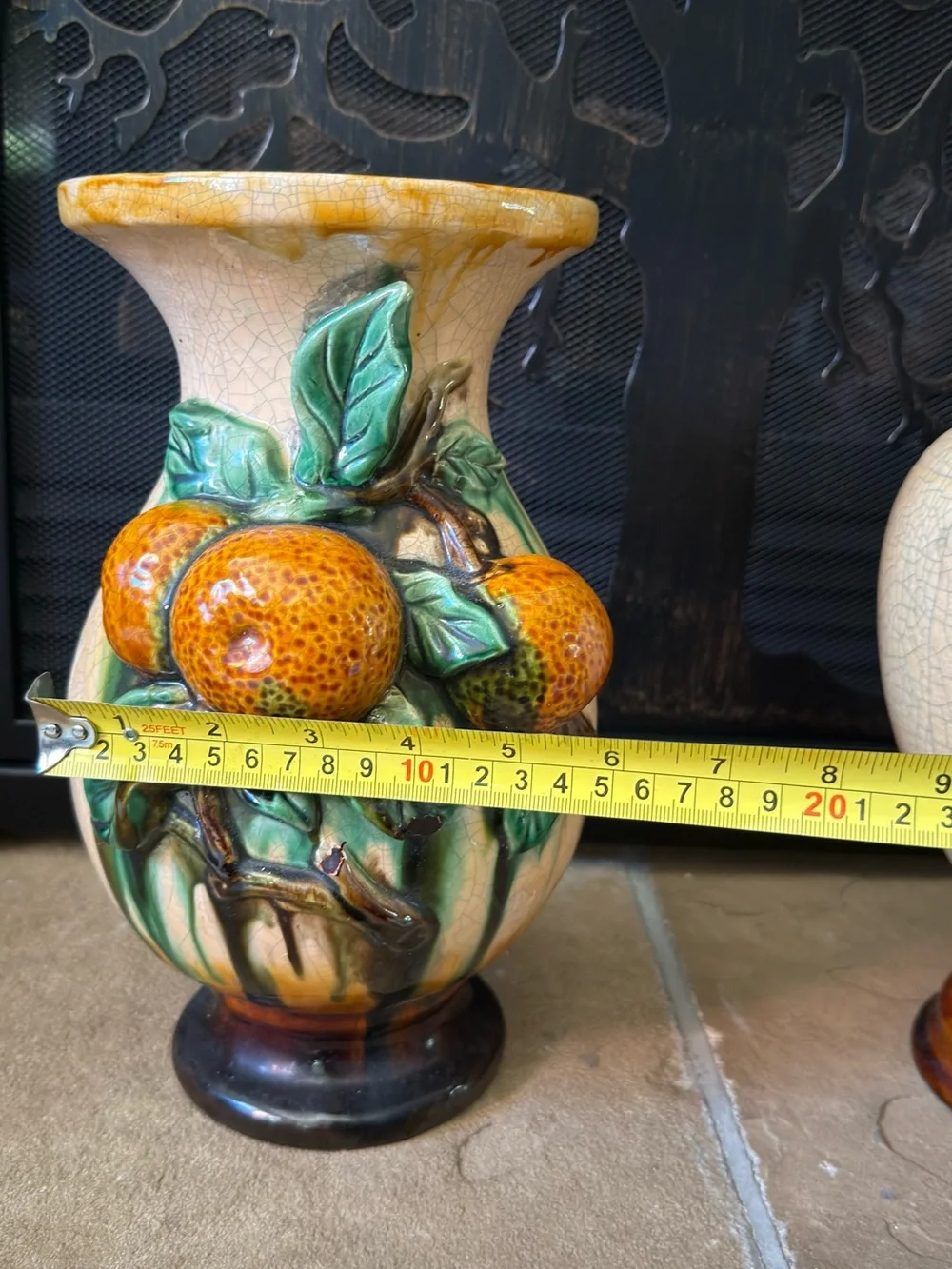Decorative Fruit Relief Ceramic Vase - Yellow and Green